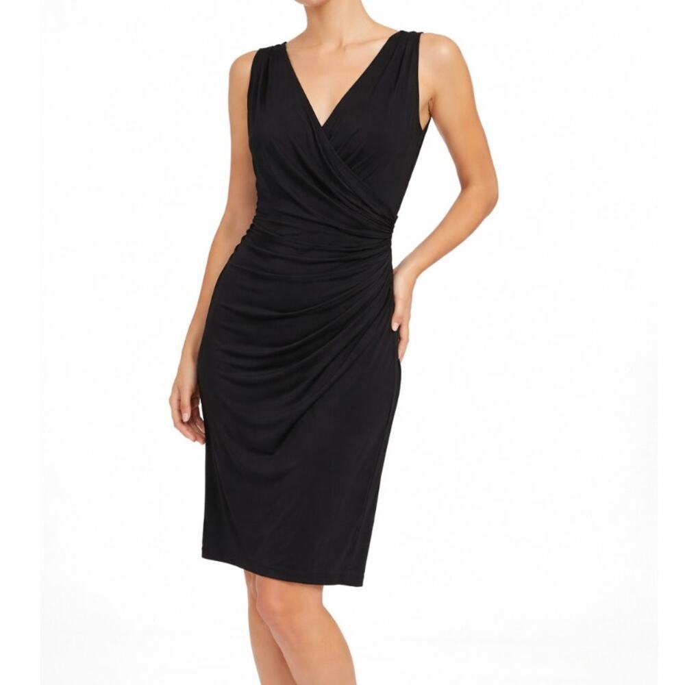 WHBM Black Dress Liquid Knit Sleeveless Deep V Front/Back SZ 8 NWT Old Money